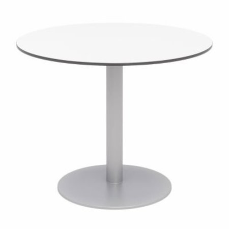KFI KFI 36" Round Outdoor Cafe Table - Designer White Phenolic Top - Silver Aluminum Frame - Ivy Series OLTP36RD-B2200SL-D354